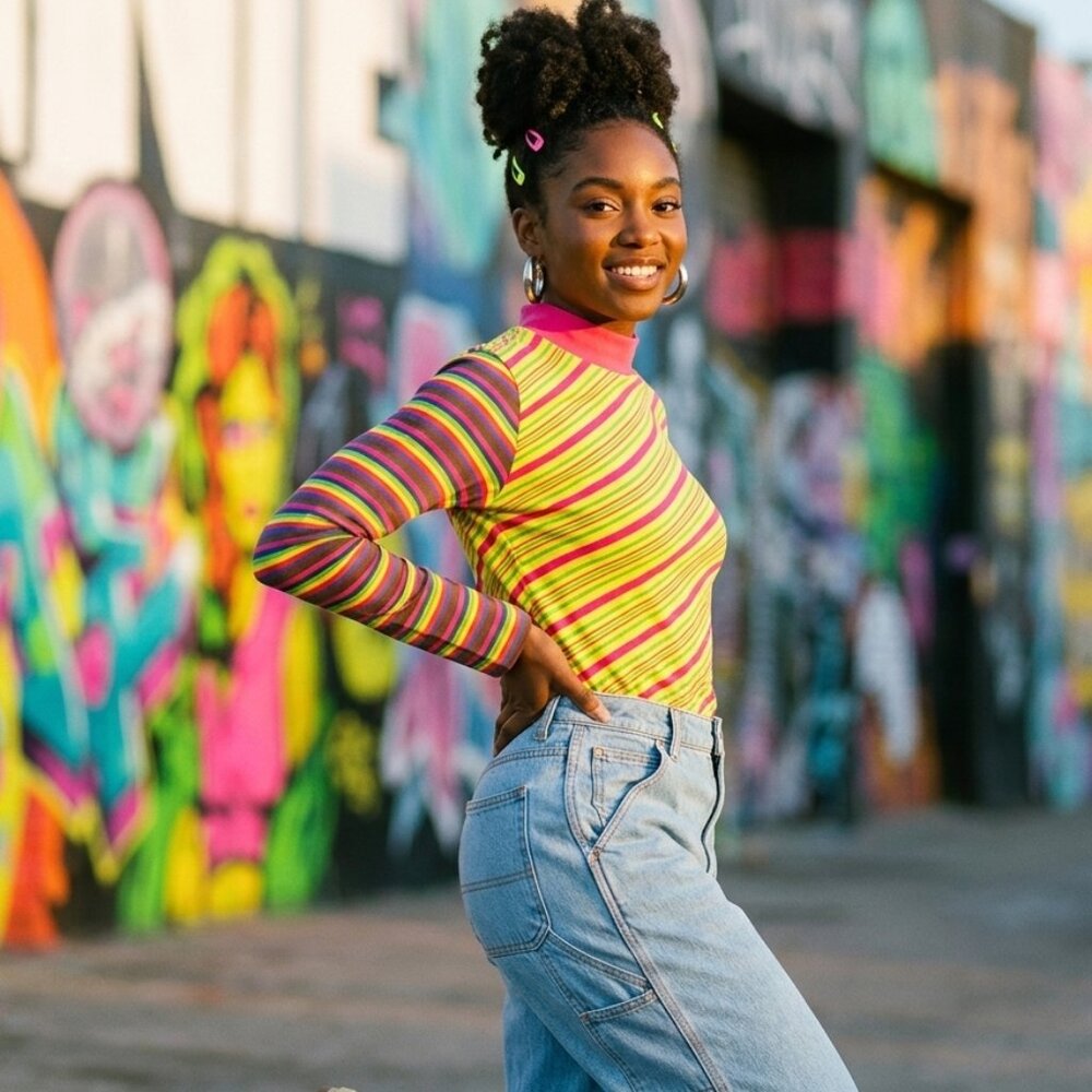 ERL Striped Mock Neck Long Sleeve Kids Unisex Size 12 (NWT)